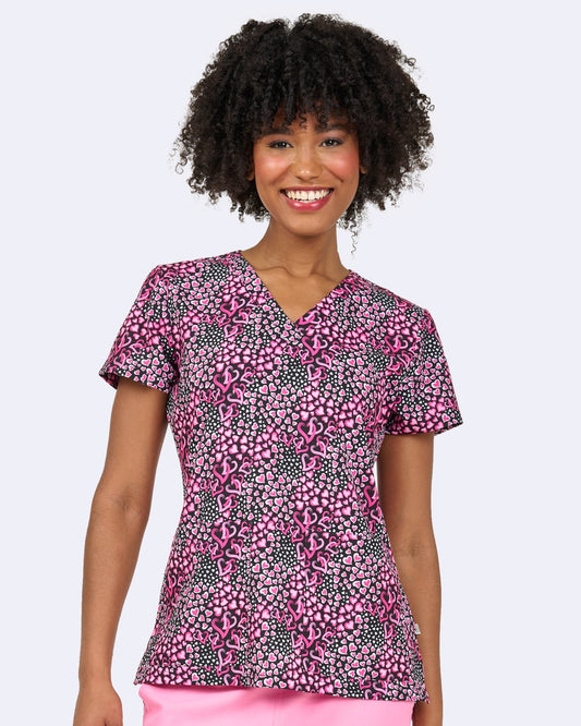Endless Love Zavate Print Hearts Scrub V Neck Top 1054 ENLV - Scrubs Select