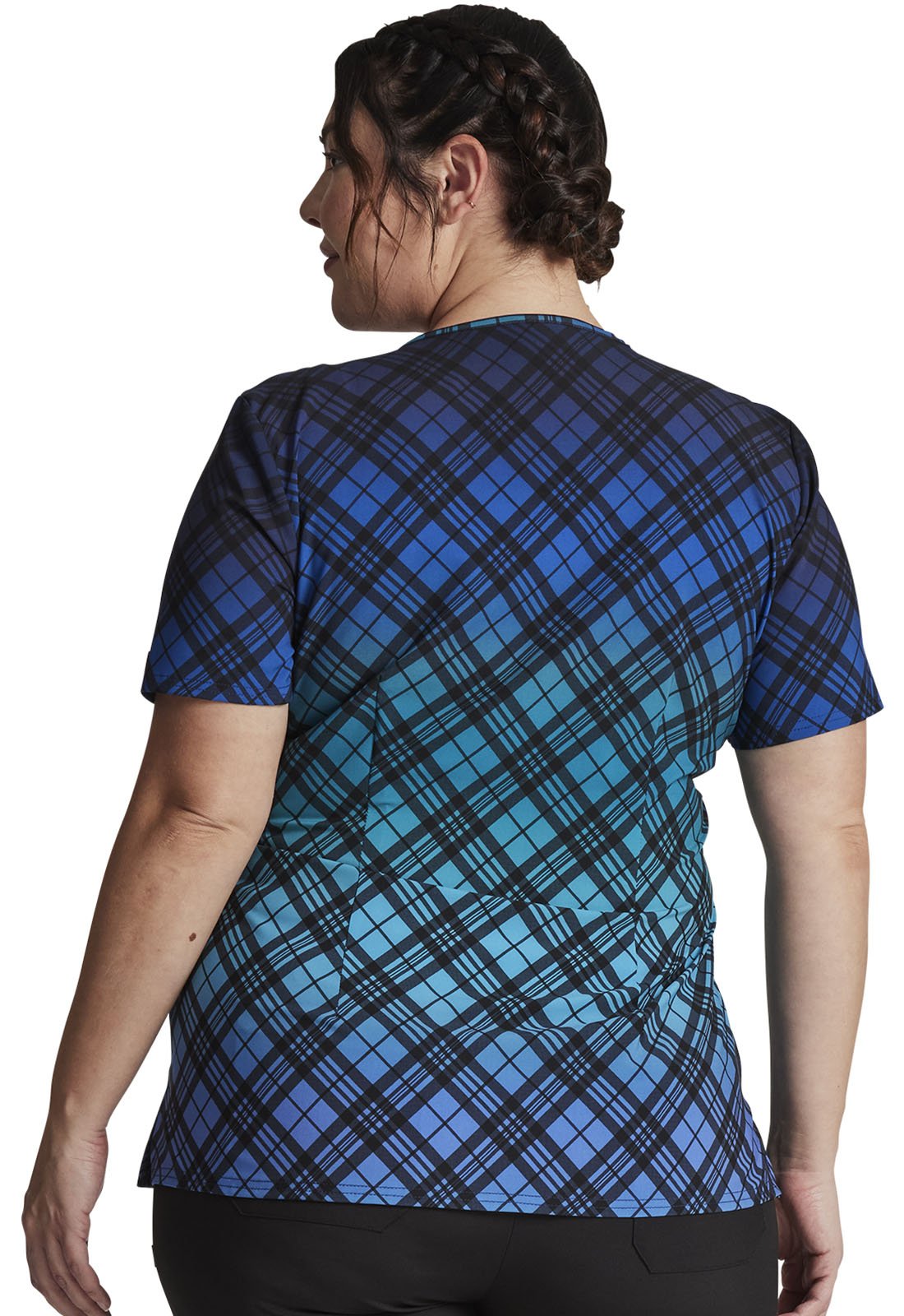 Fading Plaid Dickies EDS Print V Neck Scrub Top DK853 FGPL - Scrubs Select