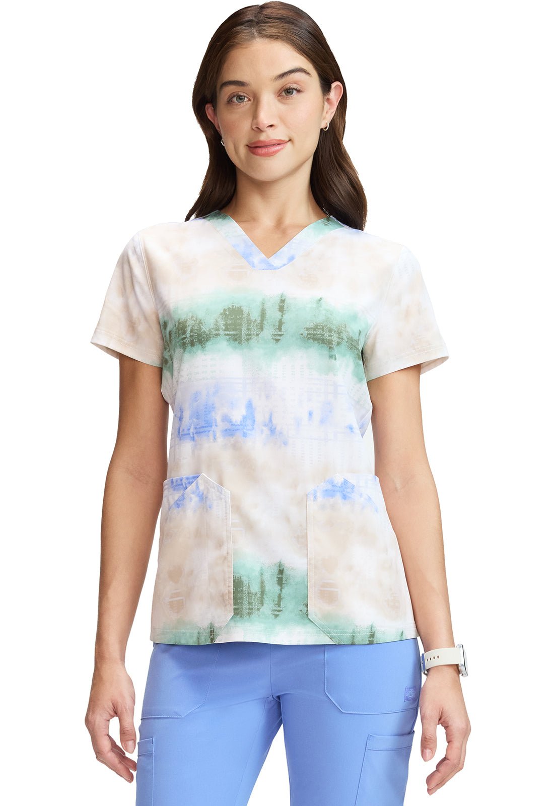 Fading Stripes Dickies Print V Neck Scrub Top DK667 FGSP - Scrubs Select