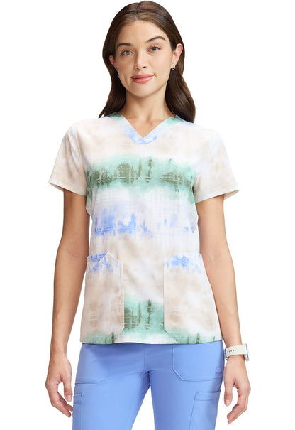Fading Stripes Dickies Print V Neck Scrub Top DK667 FGSP - Scrubs Select