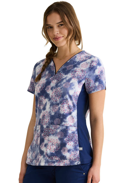Fantastical Dots Healing Hands Print Scrub V Neck Top HH905 FSLD - Scrubs Select