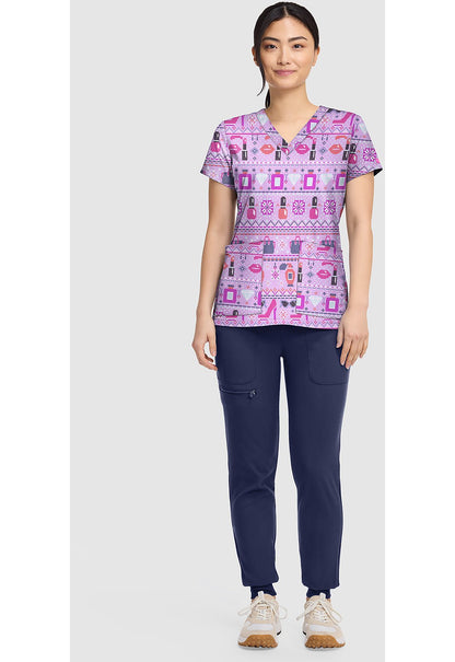 Fashion Fair Isle Med Couture Print V Neck Scrub Top MC8564 FHFI - Scrubs Select