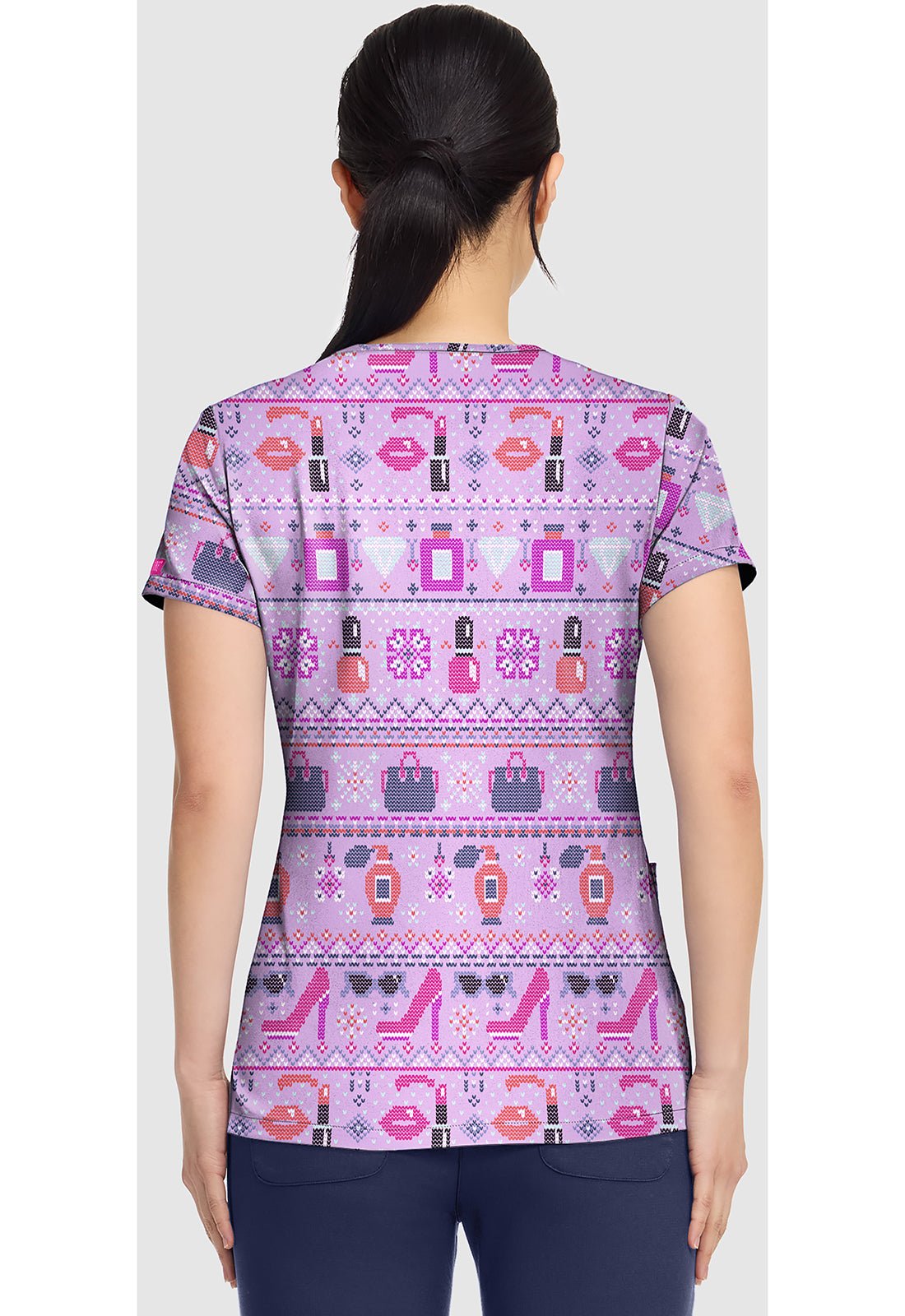 Fashion Fair Isle Med Couture Print V Neck Scrub Top MC8564 FHFI - Scrubs Select
