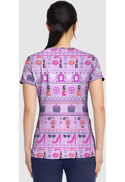 Fashion Fair Isle Med Couture Print V Neck Scrub Top MC8564 FHFI - Scrubs Select
