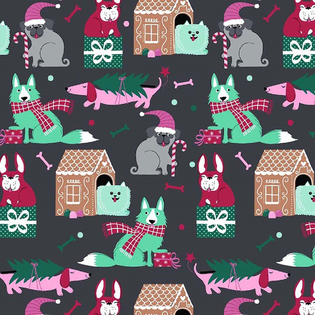 Feliz Naughty Dogs Cherokee Scrubs Print Christmas V Neck Top CK856 FZND - Scrubs Select