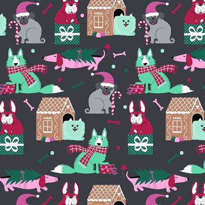 Feliz Naughty Dogs Cherokee Scrubs Print Christmas V Neck Top CK856 FZND - Scrubs Select