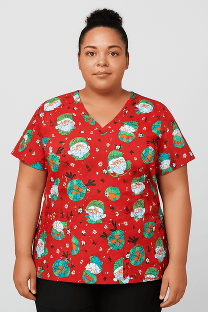 Festive Funk Zavate Print Christmas Scrub V Neck Top 1054 FEFU - Scrubs Select