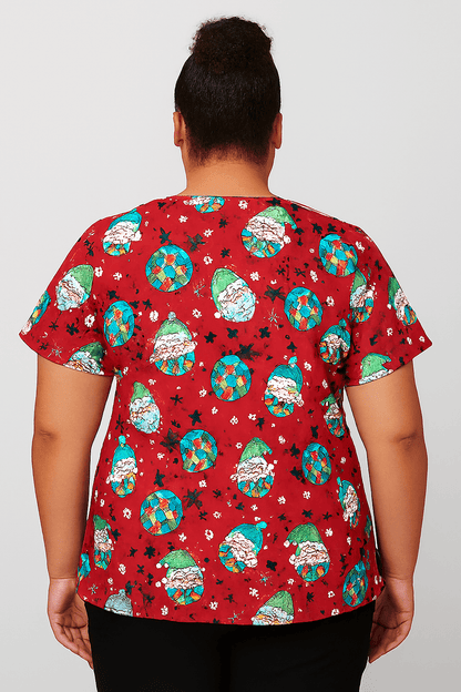 Festive Funk Zavate Print Christmas Scrub V Neck Top 1054 FEFU - Scrubs Select