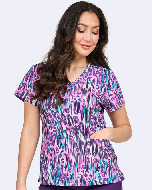 First Impressions Zavate Print Scrub V Neck Top 1054 FRIM - Scrubs Select