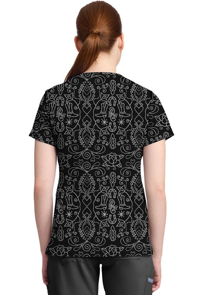 First Rodeo Med Couture Print V Neck Scrub Top MC632 FIRO - Scrubs Select