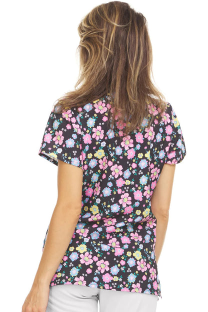 Floral Black Medichic Print V Neck Scrub Top MC4512 - 40 - Scrubs Select