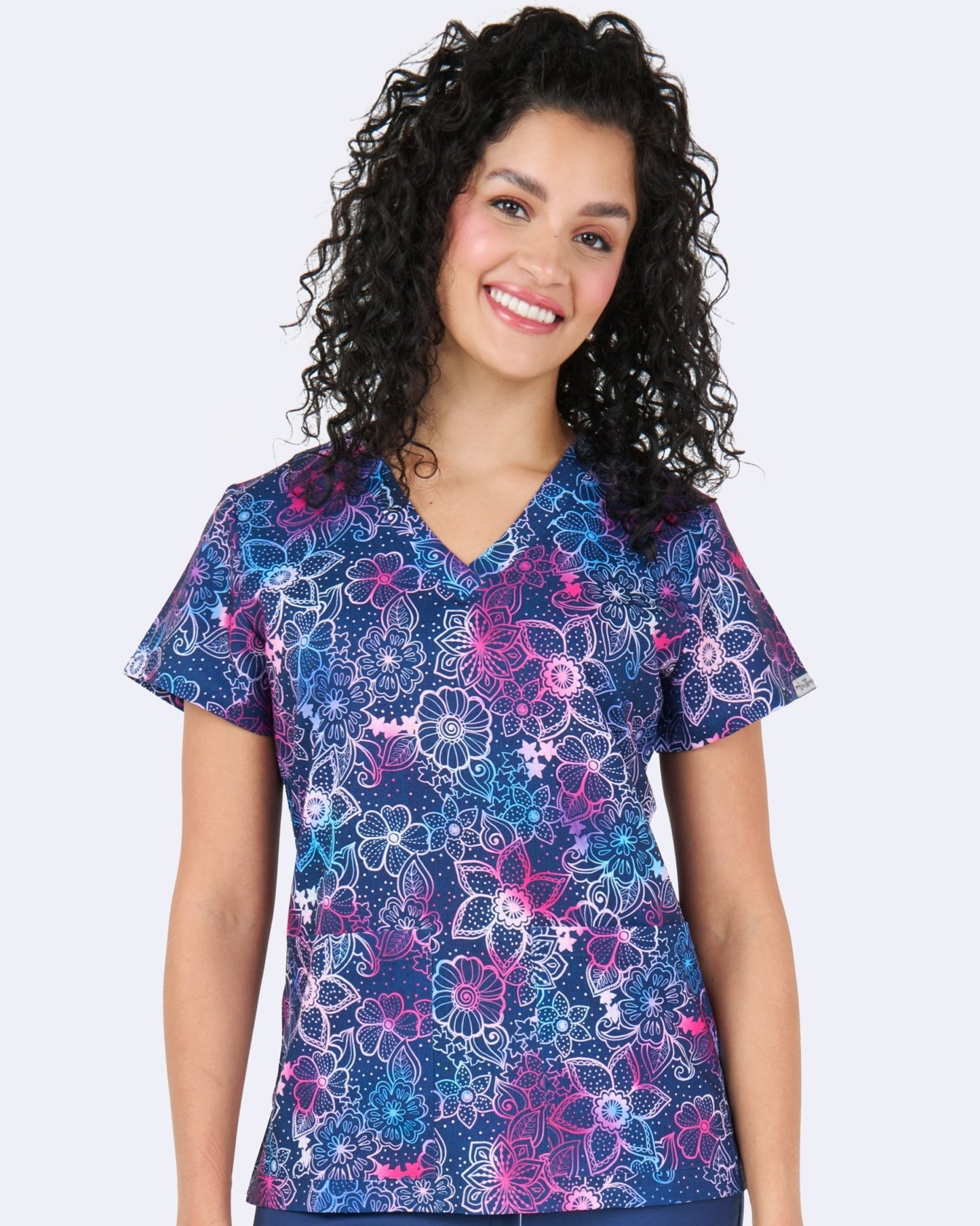 Floral Blues Zavate Scrubs Print V Neck Top 1054 FRBU - Scrubs Select