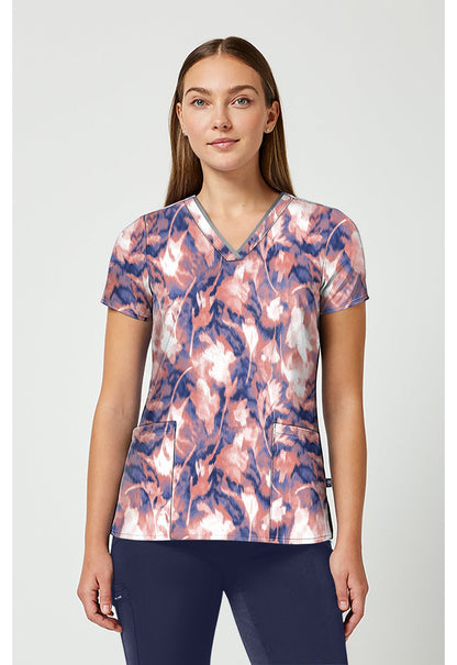 Floral Blur Healing Hands Amanda Print Scrub V Neck Top HH910 FRBU - Scrubs Select