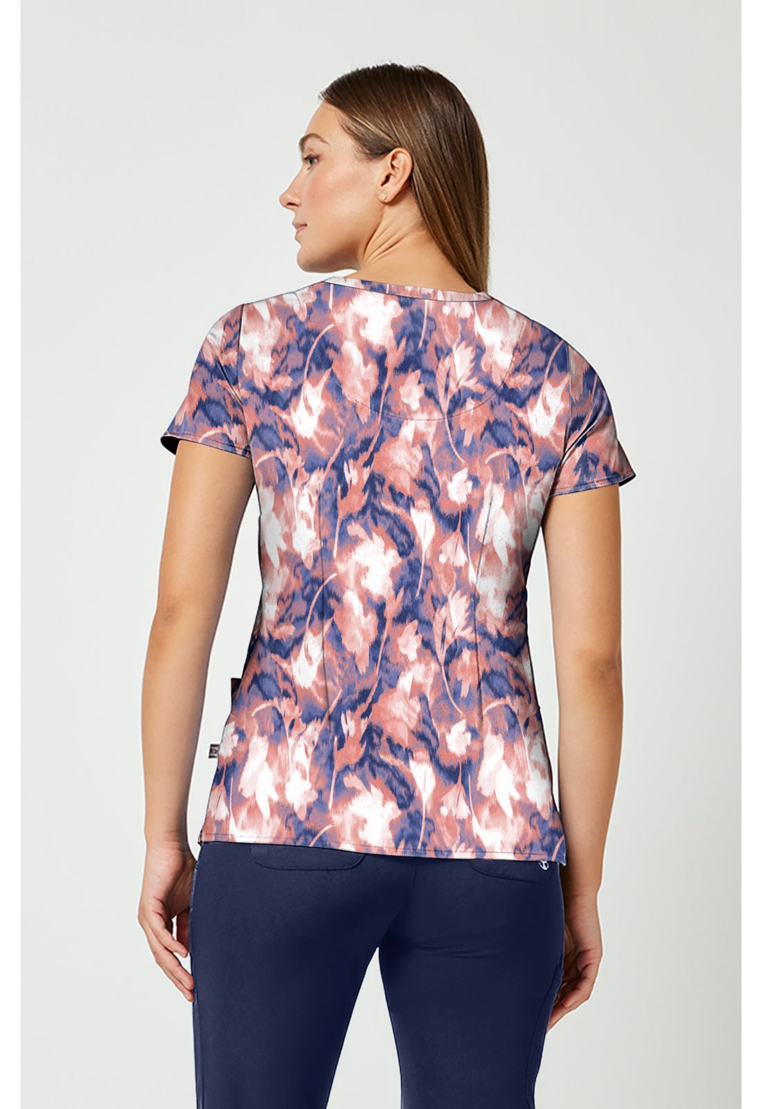 Floral Blur Healing Hands Amanda Print Scrub V Neck Top HH910 FRBU - Scrubs Select