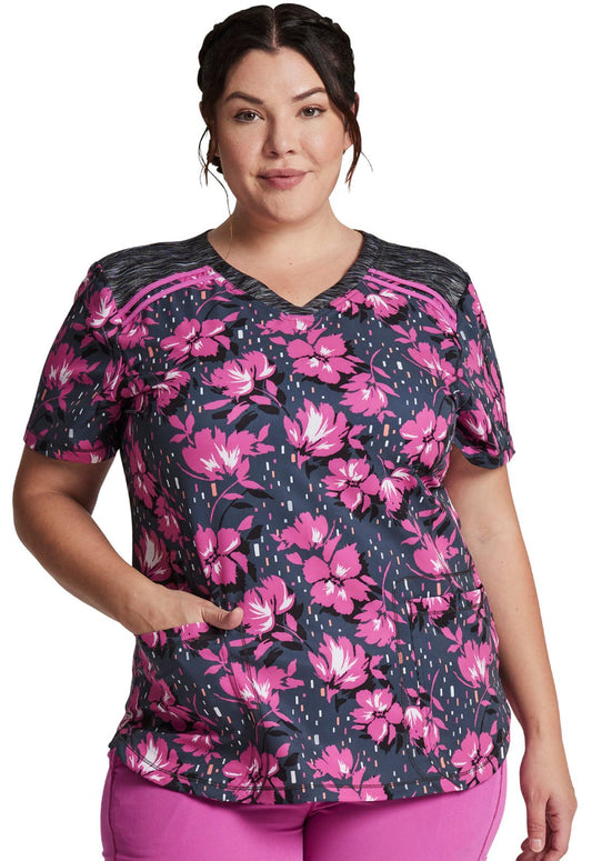 Floral Dickies Dynamix Print V Neck Scrub Top DK602 BIGH - Scrubs Select