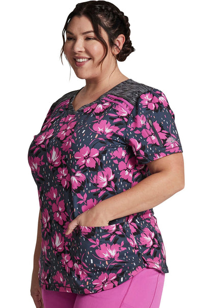 Floral Dickies Dynamix Print V Neck Scrub Top DK602 BIGH - Scrubs Select