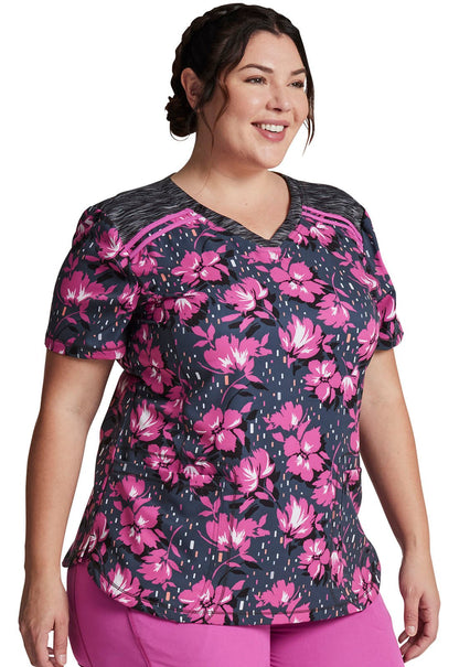 Floral Dickies Dynamix Print V Neck Scrub Top DK602 BIGH - Scrubs Select