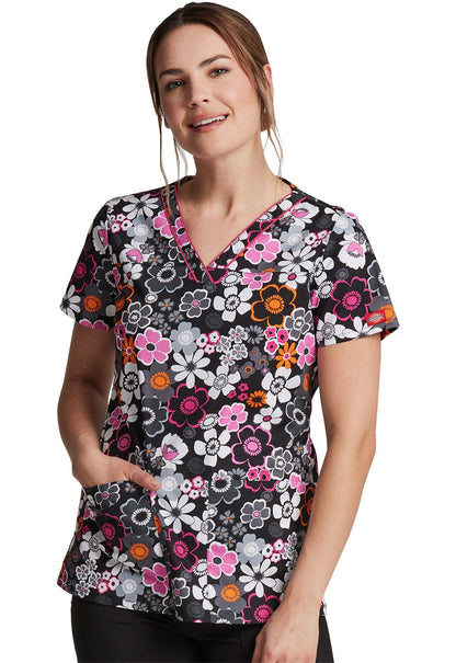 Floral Dickies Print V Neck Scrub Top DK709 BOTO - Scrubs Select