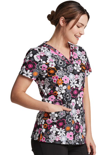 Floral Dickies Print V Neck Scrub Top DK709 BOTO - Scrubs Select