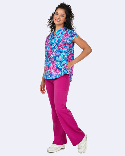 Floral Fusion Zavate Diana Print Scrub Mandarin Collar Top 1172 FLFS - Scrubs Select
