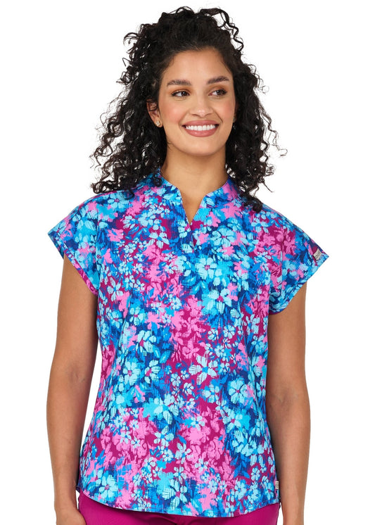 Floral Fusion Zavate Diana Print Scrub Mandarin Collar Top 1172 FLFS - Scrubs Select
