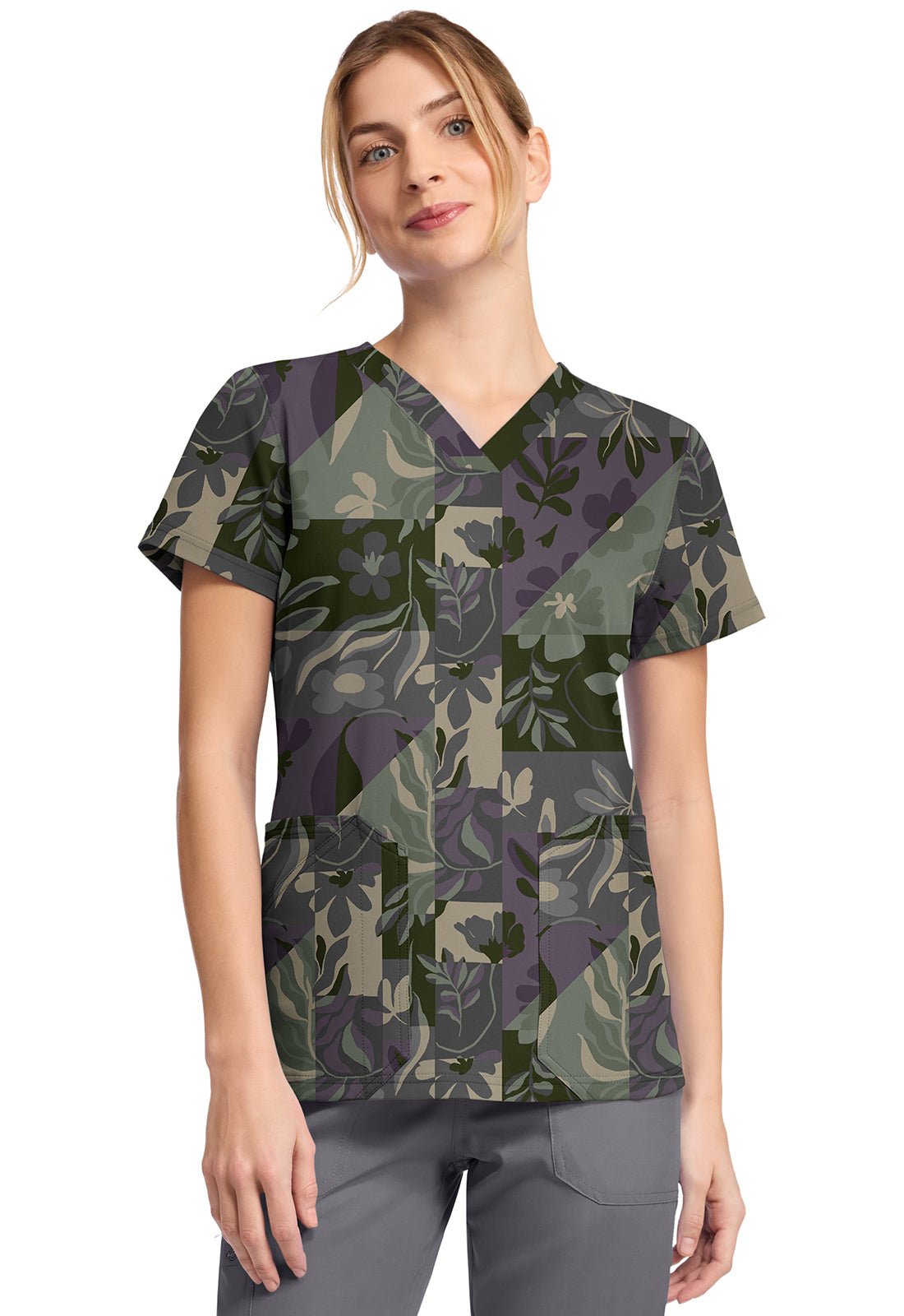 Floral Geo Dickies Print V Neck Scrub Top DK667 FOGE - Scrubs Select