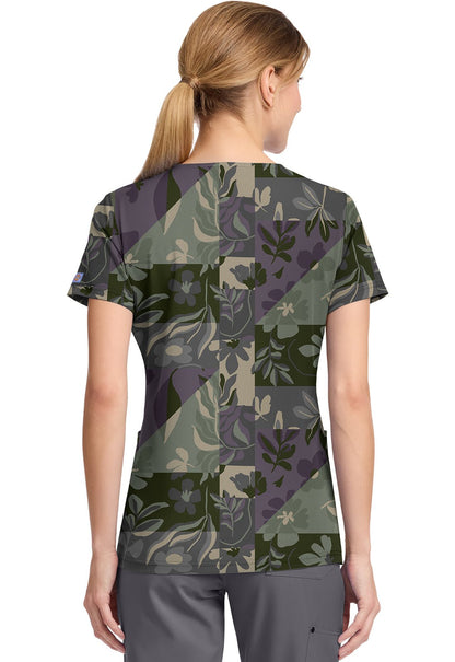 Floral Geo Dickies Print V Neck Scrub Top DK667 FOGE - Scrubs Select