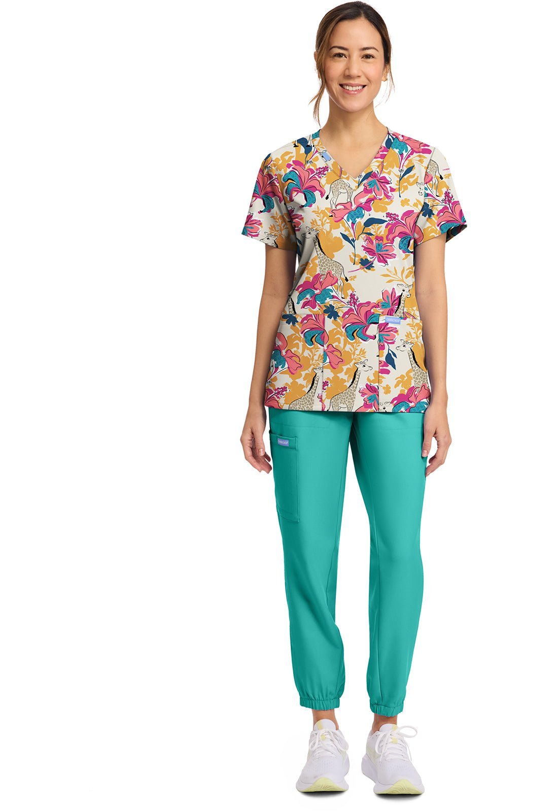 Floral Safari Cherokee Scrubs Print V Neck Top CK856 FLSI - Scrubs Select
