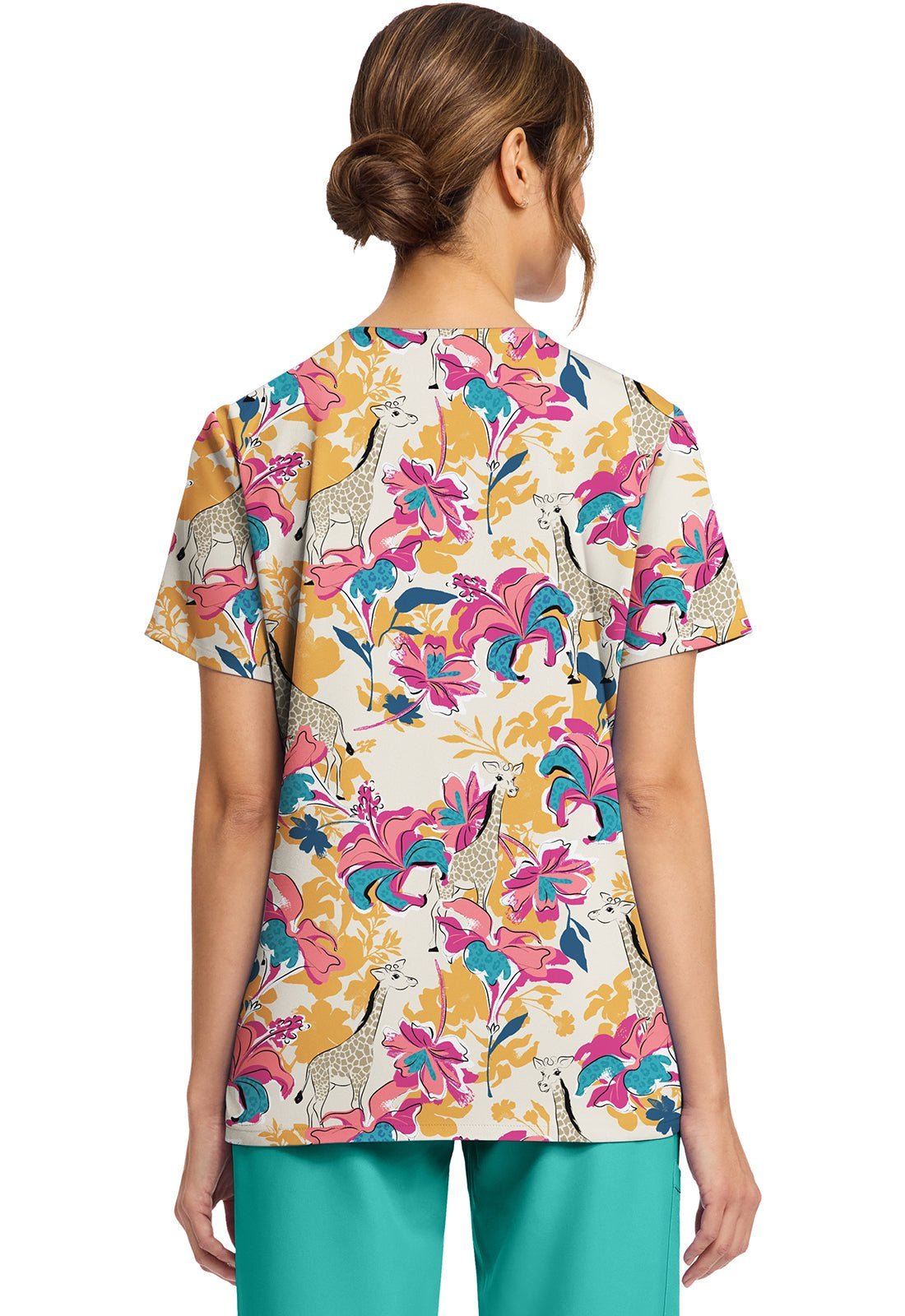 Floral Safari Cherokee Scrubs Print V Neck Top CK856 FLSI - Scrubs Select