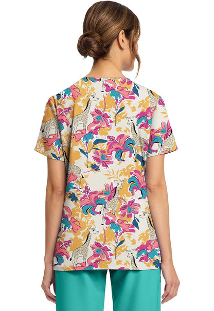 Floral Safari Cherokee Scrubs Print V Neck Top CK856 FLSI - Scrubs Select
