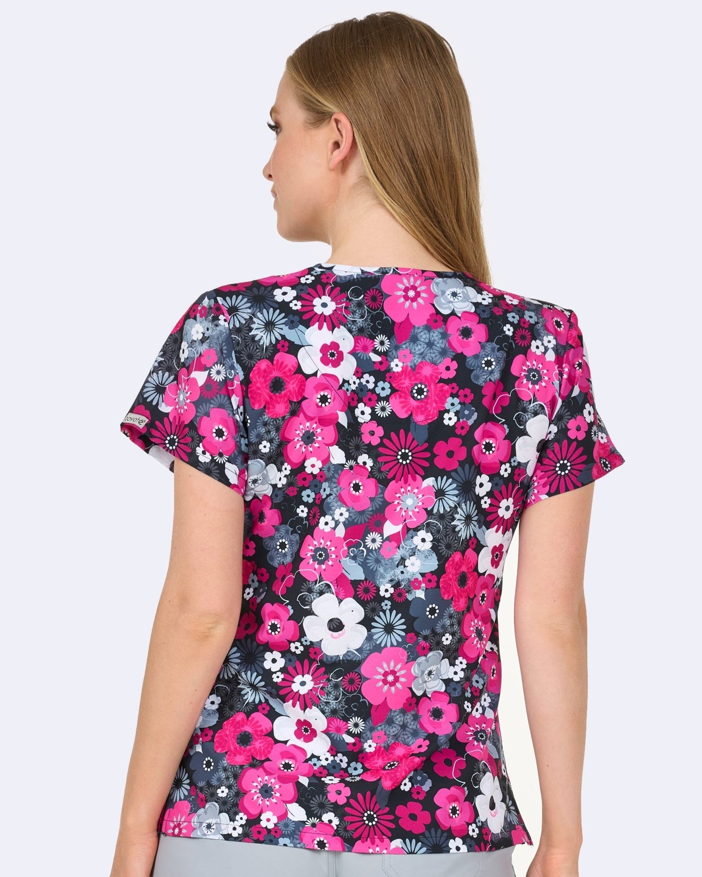 Flower Patch Zavate Scrubs Print V Neck Top 1054 FWPT - Scrubs Select