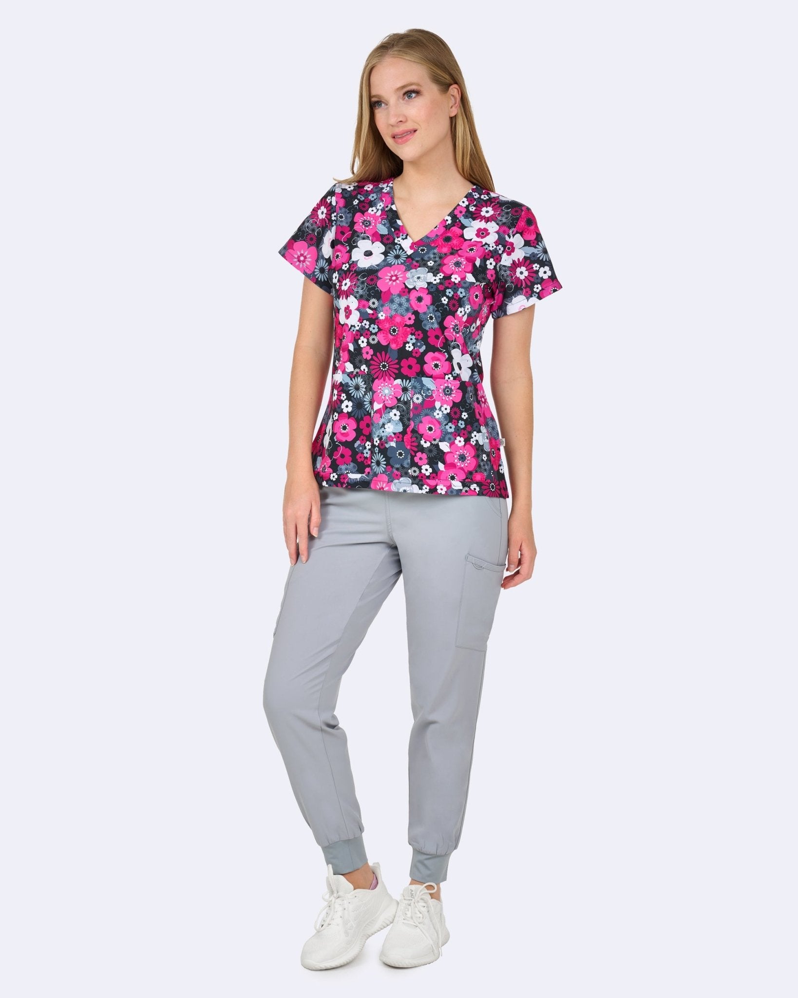 Flower Patch Zavate Scrubs Print V Neck Top 1054 FWPT - Scrubs Select
