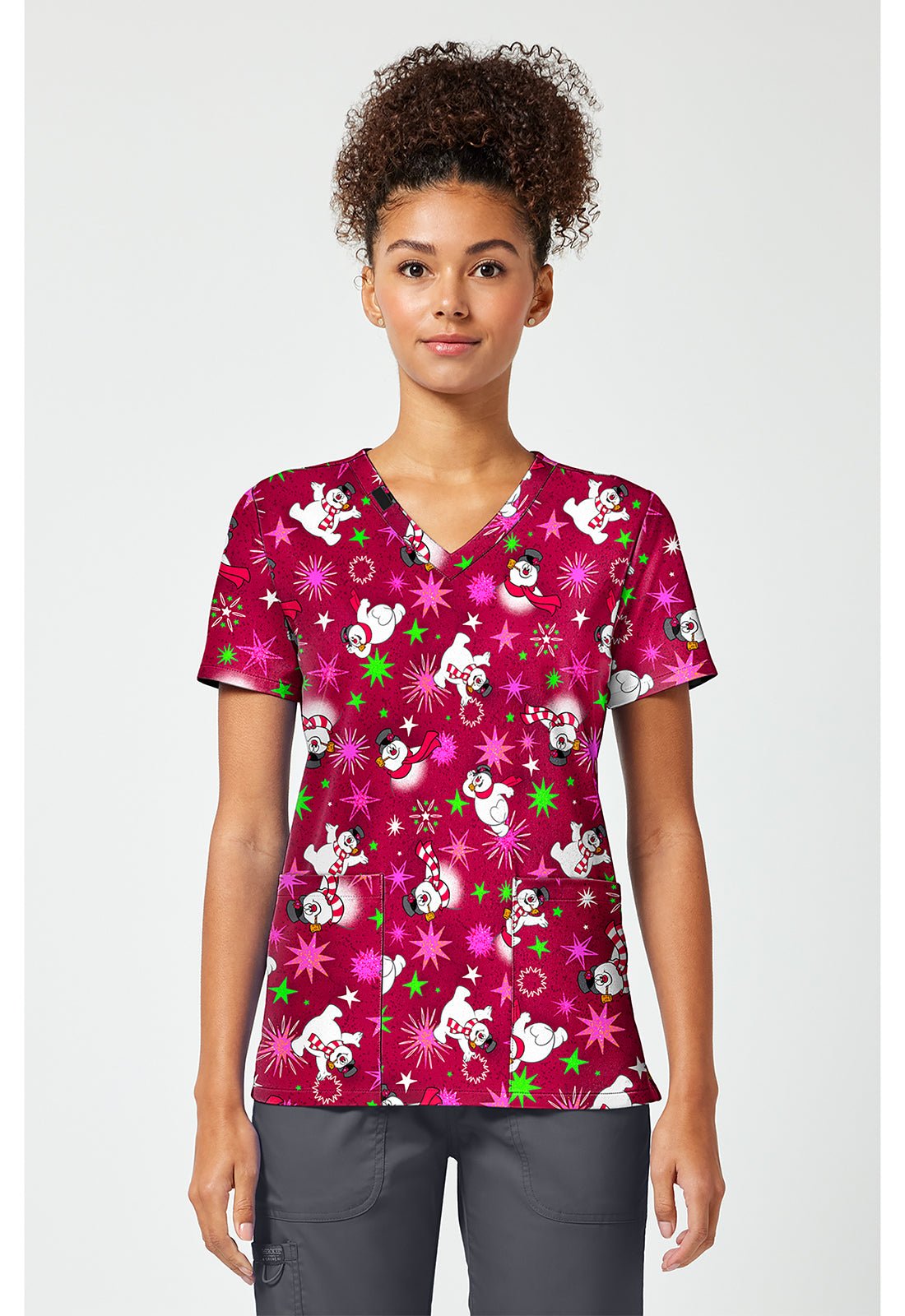 Frosty Snowman Tooniforms Licensed V Neck Scrub Top TF796 FRBM - Scrubs Select