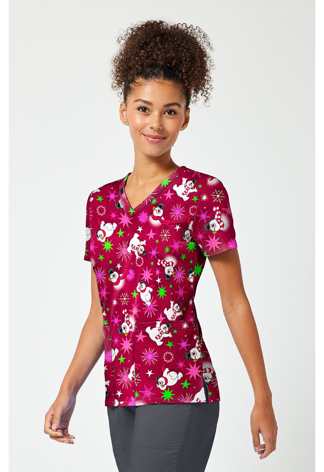 Frosty Snowman Tooniforms Licensed V Neck Scrub Top TF796 FRBM - Scrubs Select