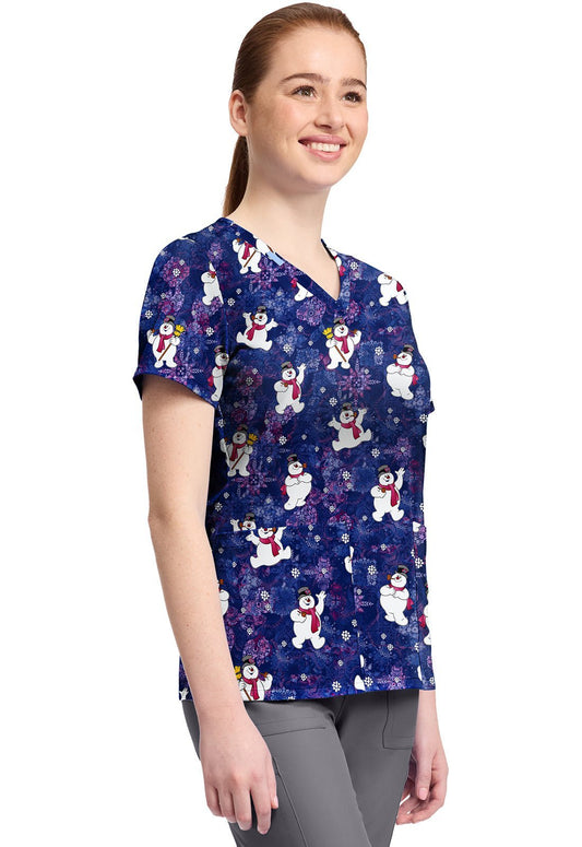 Frosty Snowman Tooniforms Licensed V Neck Scrub Top TF796 FRYT - Scrubs Select