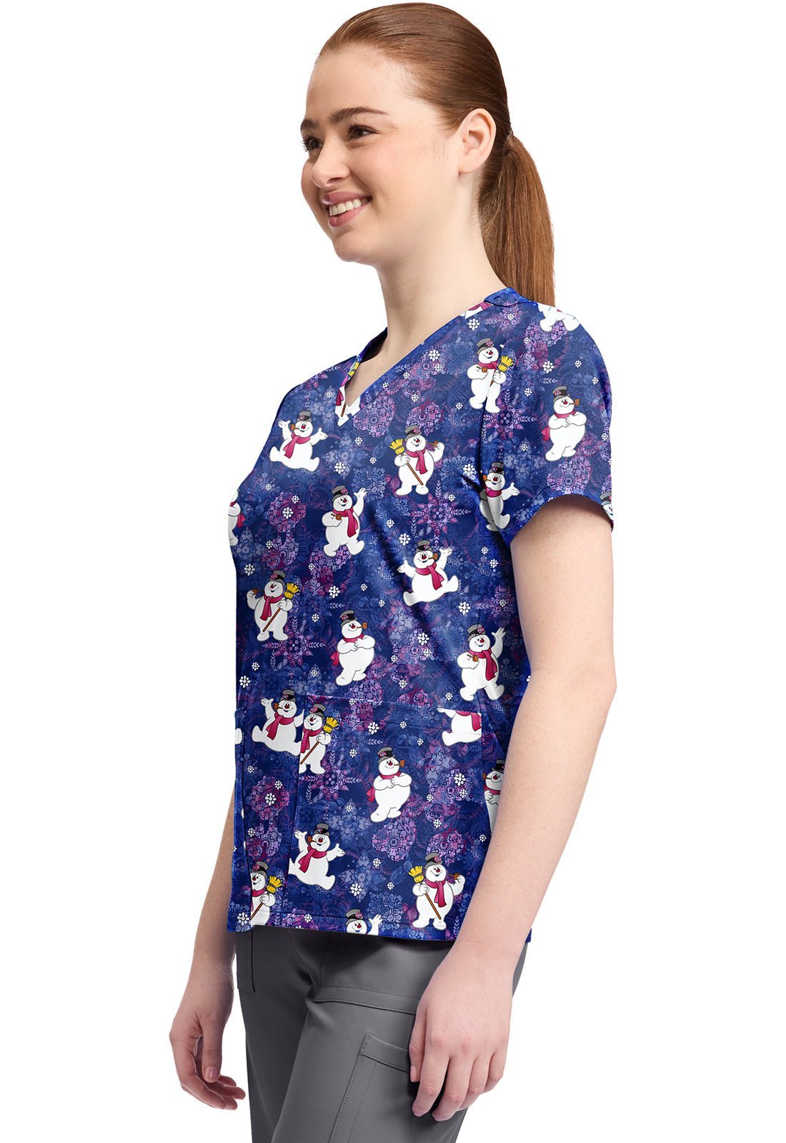 Frosty Snowman Tooniforms Licensed V Neck Scrub Top TF796 FRYT - Scrubs Select