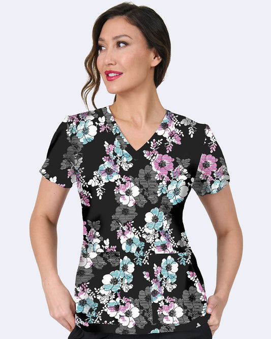 Full Bloom Zavate Print Scrub V Neck Top 1054 INFB - Scrubs Select