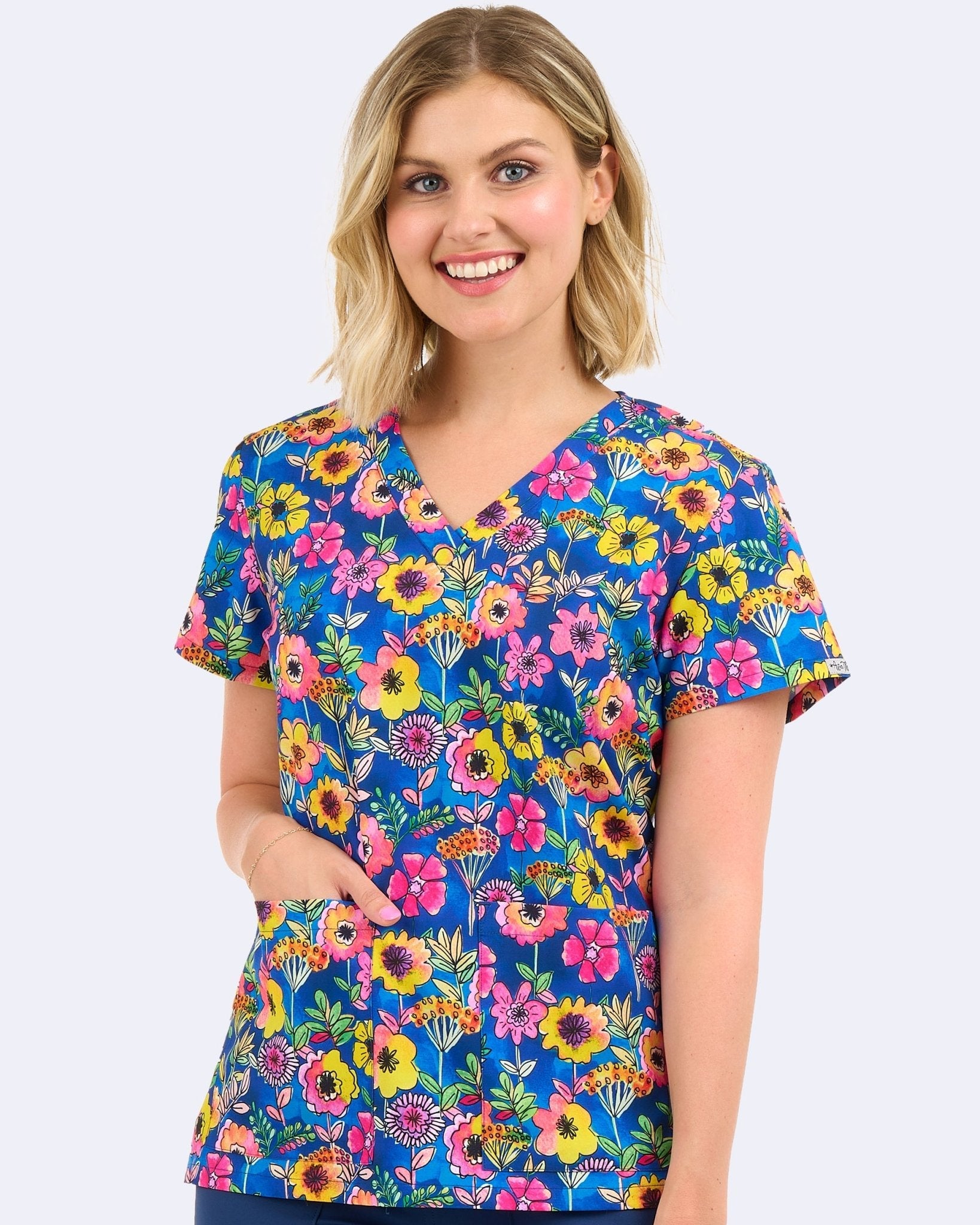 Full Of Florals Zavate Print Scrub V Neck Top 1054 FLFR - Scrubs Select