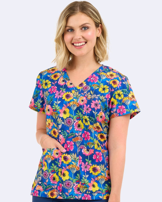 Full Of Florals Zavate Print Scrub V Neck Top 1054 FLFR - Scrubs Select