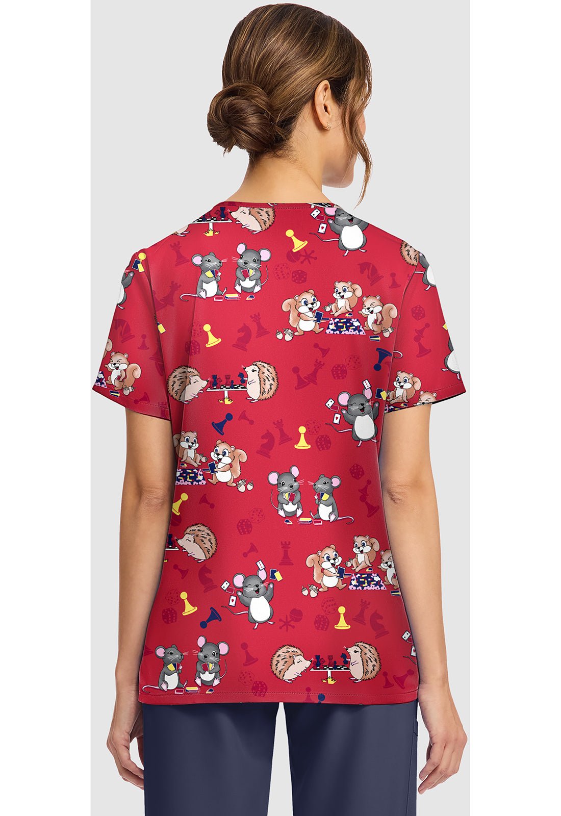 Game Night Cherokee Print V - Neck Scrub Top CK856 GMNT - Scrubs Select
