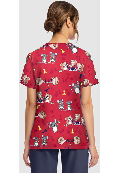 Game Night Cherokee Print V - Neck Scrub Top CK856 GMNT - Scrubs Select