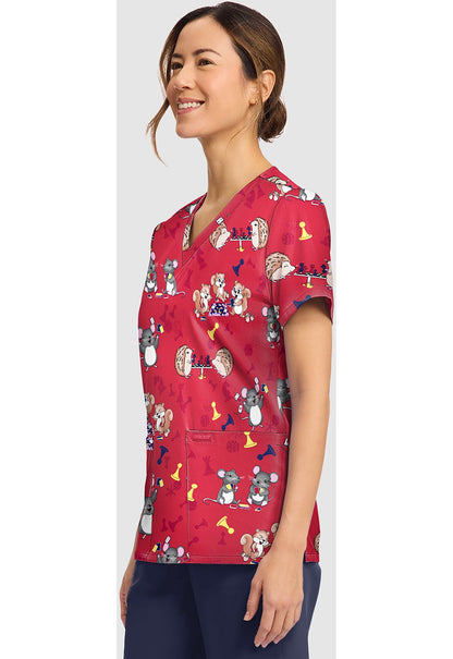 Game Night Cherokee Print V - Neck Scrub Top CK856 GMNT - Scrubs Select