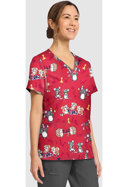 Game Night Cherokee Print V - Neck Scrub Top CK856 GMNT - Scrubs Select