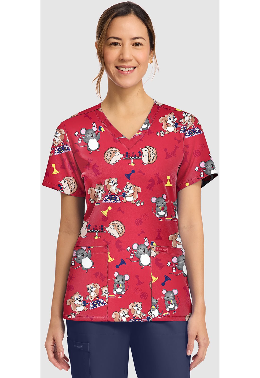 Game Night Cherokee Print V - Neck Scrub Top CK856 GMNT - Scrubs Select