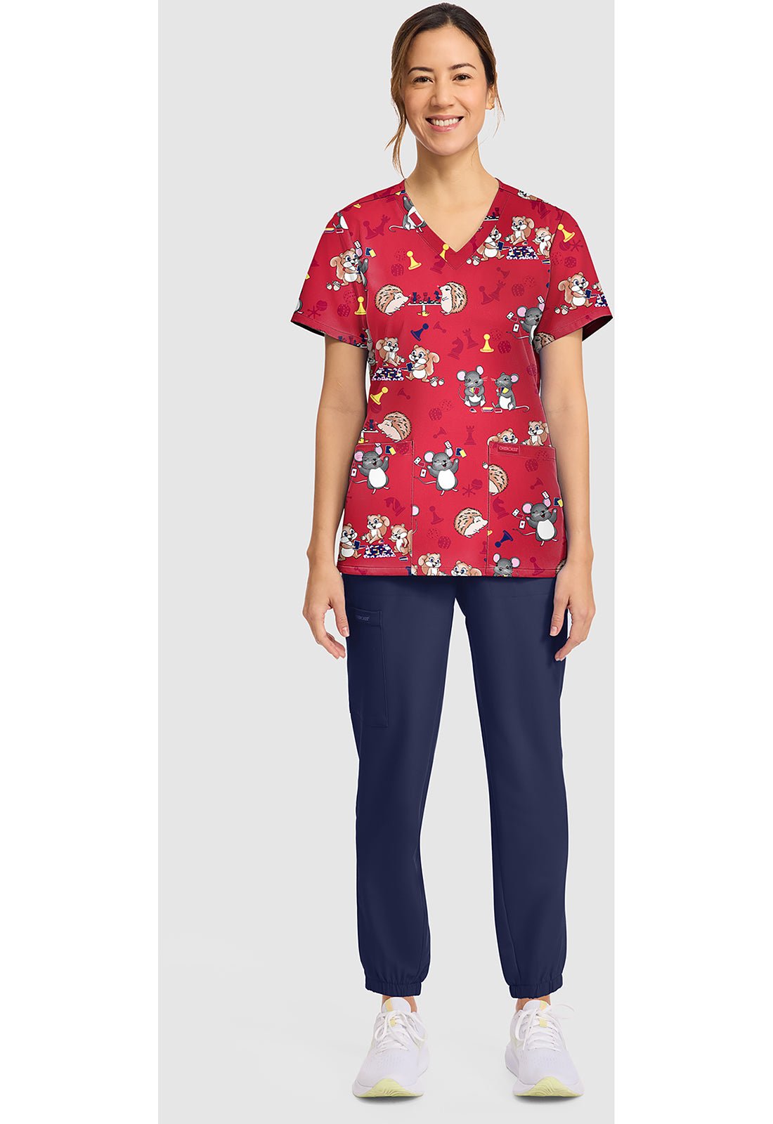 Game Night Cherokee Print V - Neck Scrub Top CK856 GMNT - Scrubs Select