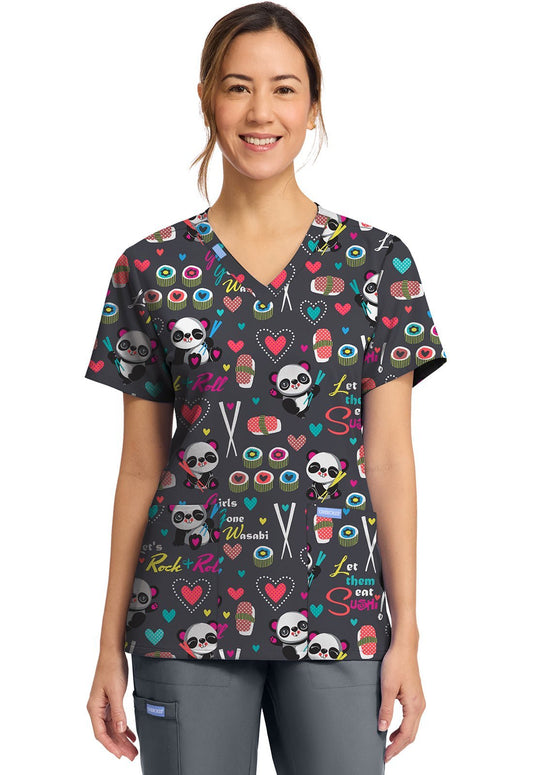 Girls Gone Wasabi Cherokee Print Panda V Neck Scrub Top CK856 GGWI - Scrubs Select