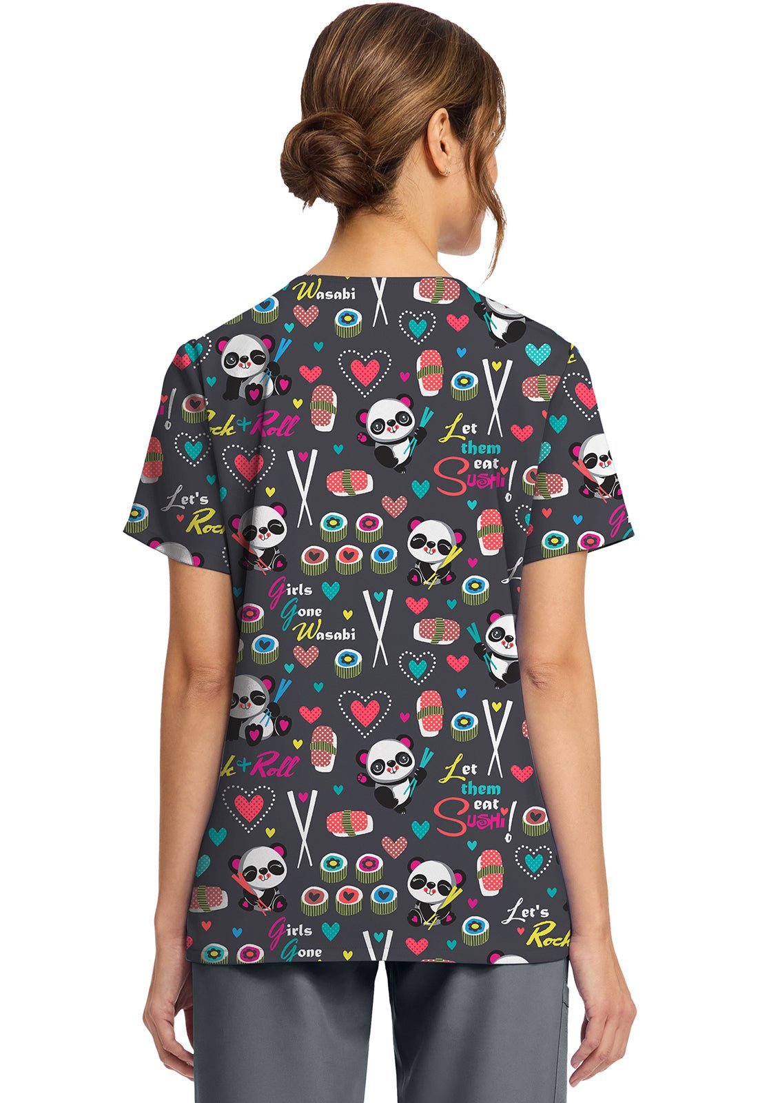 Girls Gone Wasabi Cherokee Print Panda V Neck Scrub Top CK856 GGWI - Scrubs Select