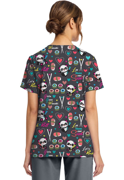 Girls Gone Wasabi Cherokee Print Panda V Neck Scrub Top CK856 GGWI - Scrubs Select