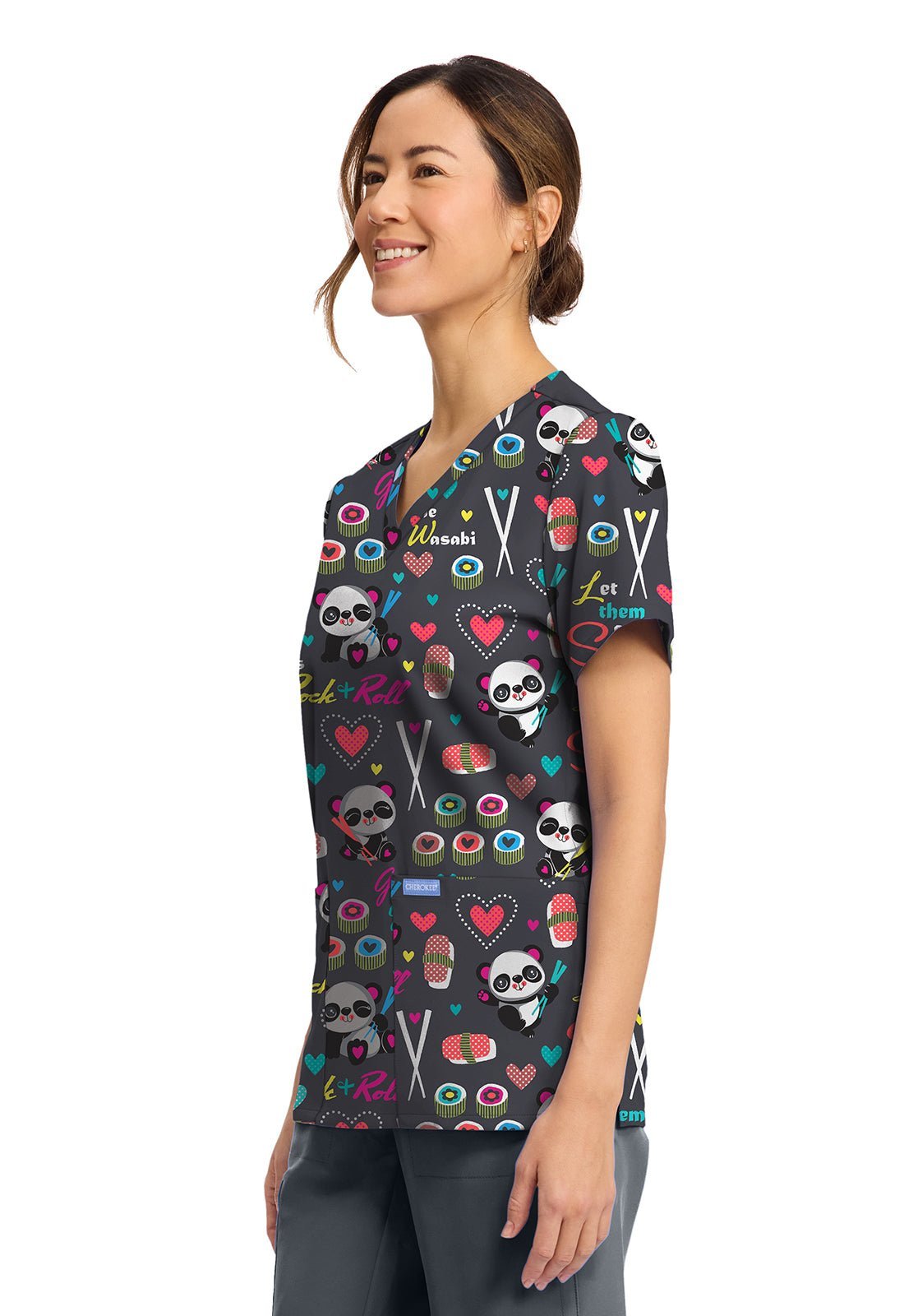 Girls Gone Wasabi Cherokee Print Panda V Neck Scrub Top CK856 GGWI - Scrubs Select