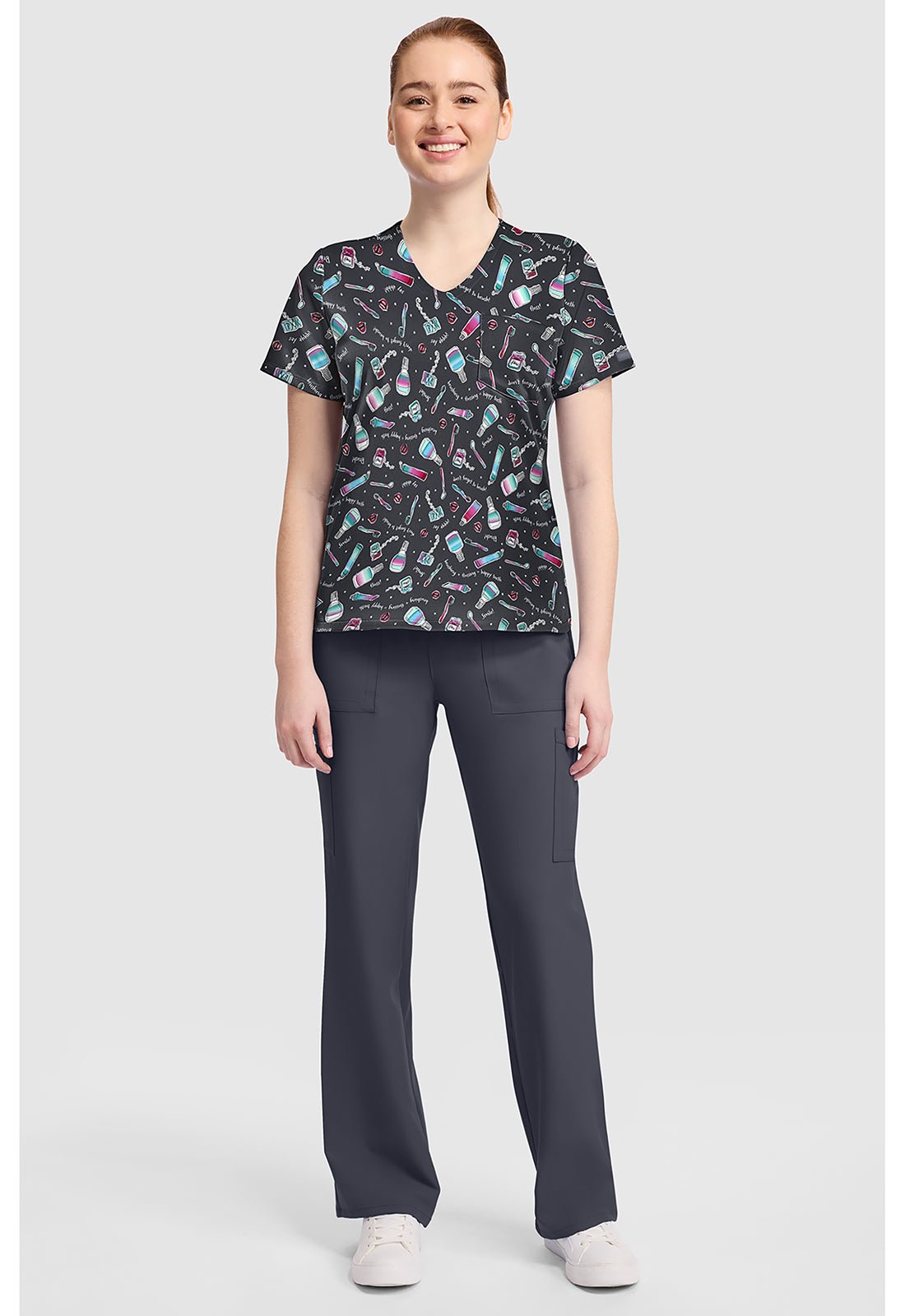 Girly Dental Cherokee Print V Neck Scrub Top CK857 GRDT - Scrubs Select